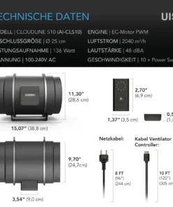 AC Infinity CLOUDLINE PRO S10 – 250 mm EC-Rohrventilator mit Drehzahlregler – Bild 7