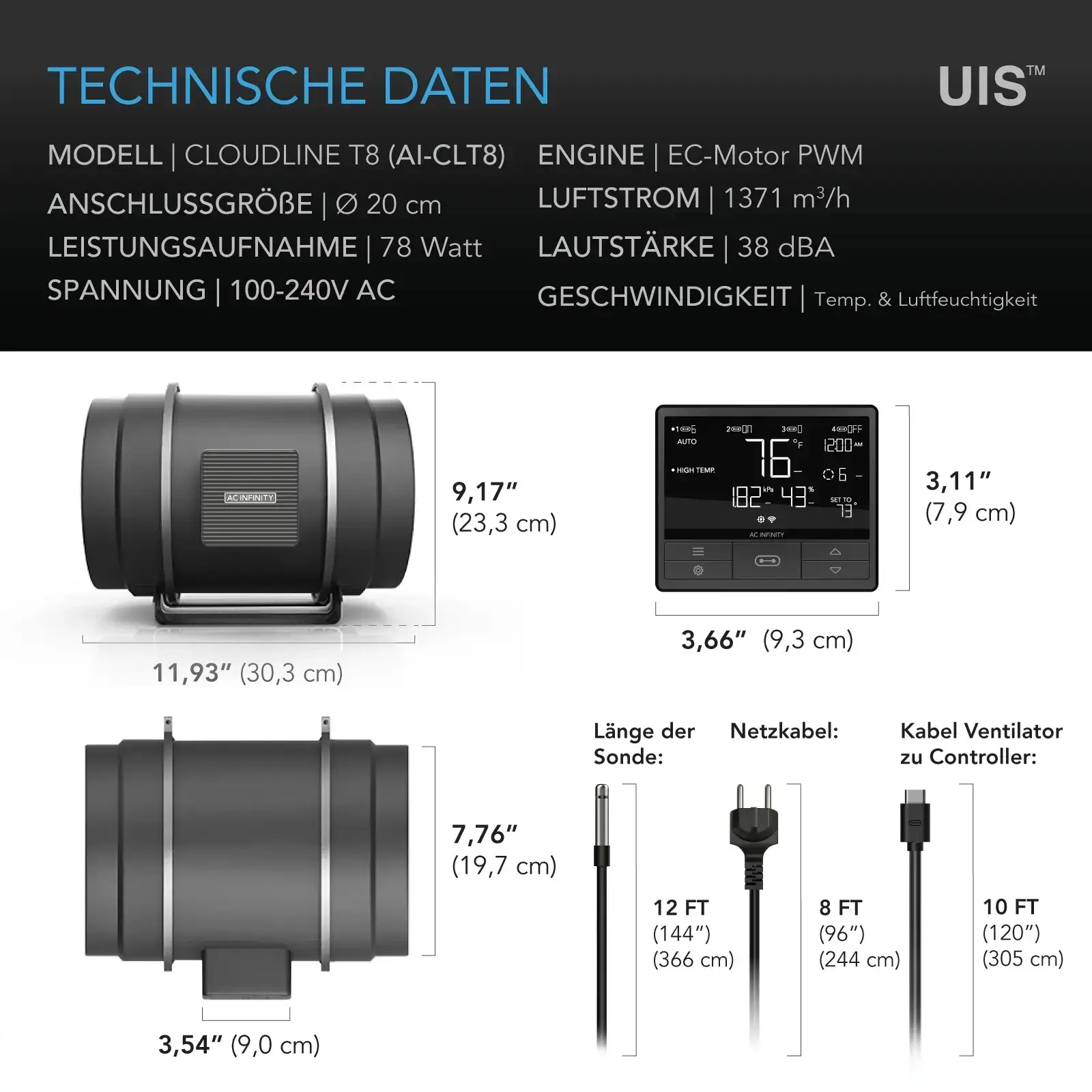 AC Infinity CLOUDLINE PRO T8 – 200 mm EC-Rohrventilator mit Smart Controller – Bild 7